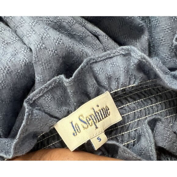 Jo Sephine High Neck Smocked Top in Blue - Picture 3 of 3